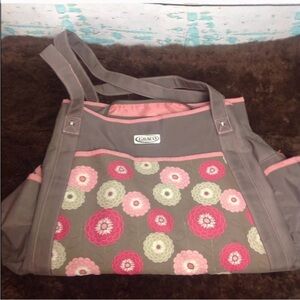 Graco Nylon Diaper Bag Baby Gear Tote Taupe Brown Floral Pink Red Flower Pockets